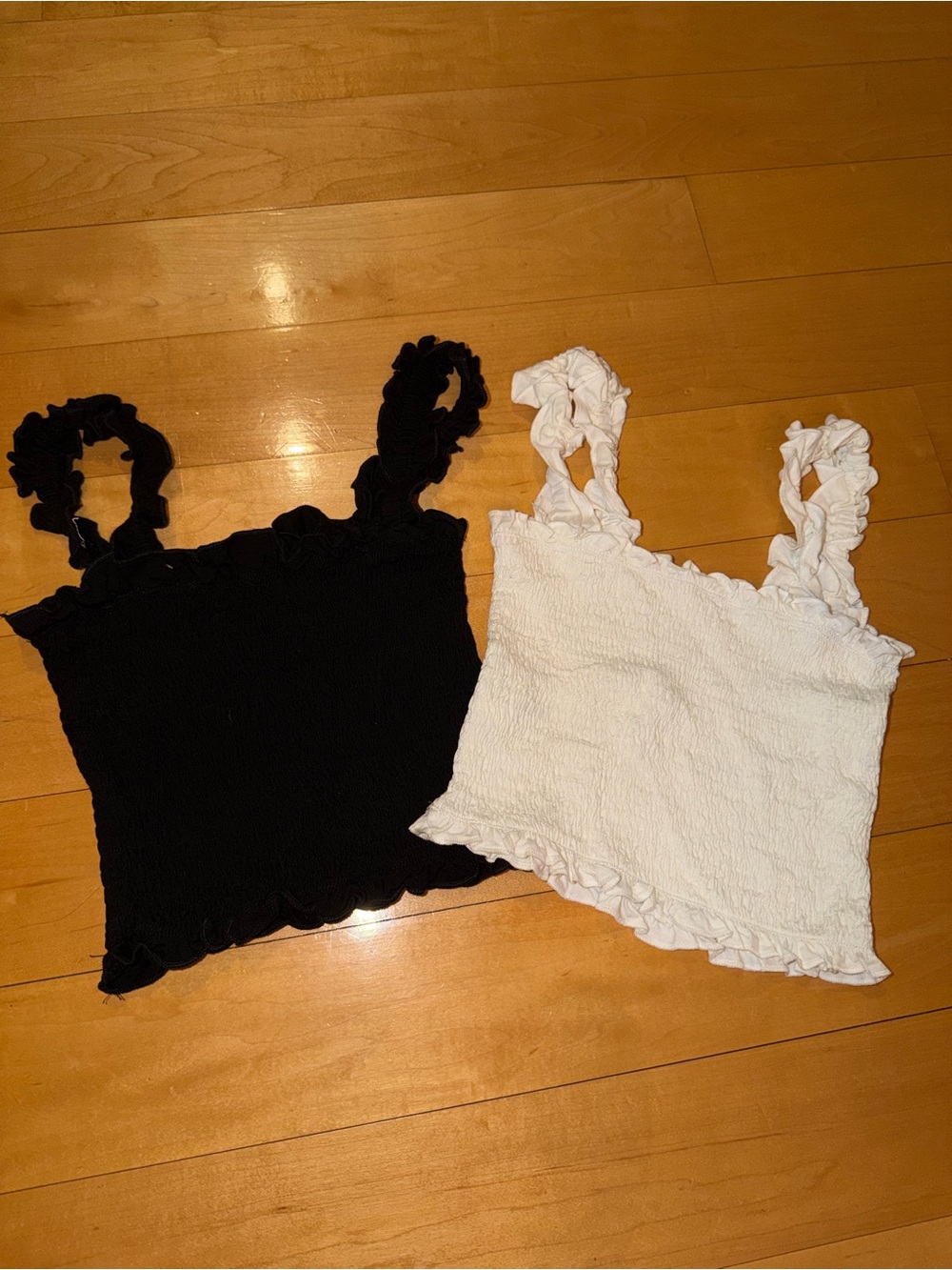 Smocked Ruffle Strap Crop Top set - Black & White set